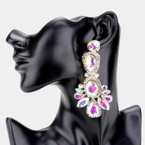 Large AB Crystal Rhinestone Statement Pageant Earrings on Gold  | 486790