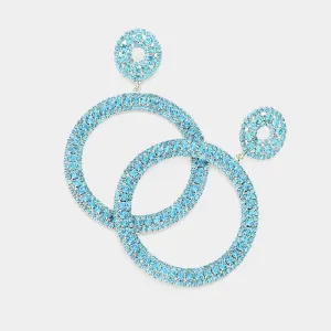 Large Aqua Rhinestone Crystal Pageant Prom Hoop Earrings | 514866