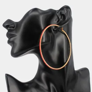 Large Red Rhinestone Hoop Earrings | 3" | 436658