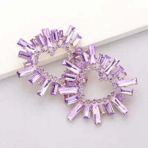 Lavender Crystal Stone Cluster Heart Pageant Earrings | Prom Earrings |  604440