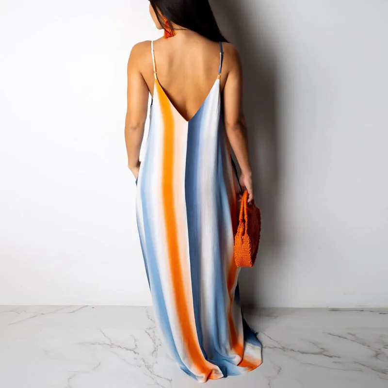 Leaf Print Sleeveless Maxi Dress