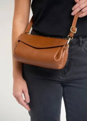 Leather handbag with reptile-style flap