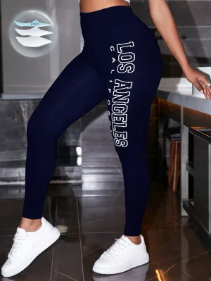 Leggings con estampado de letra de cintura ancha