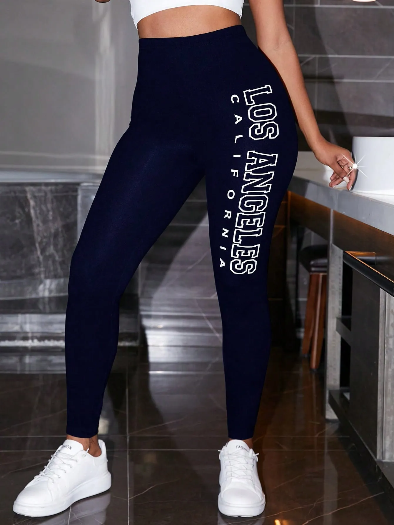 Leggings con estampado de letra de cintura ancha