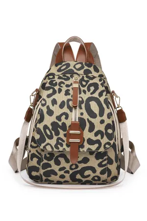 Leopard Flap Zipped Canvas Backpack
