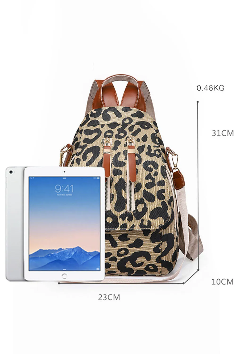 Leopard Flap Zipped Canvas Backpack