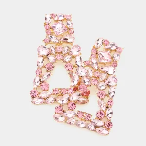 Light Rose Crystal Cluster Door Knocker Earrings | Pageant Earrings | 592993