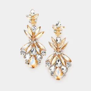 Light Topaz Floral Crystal Pageant Prom Earrings | 541965
