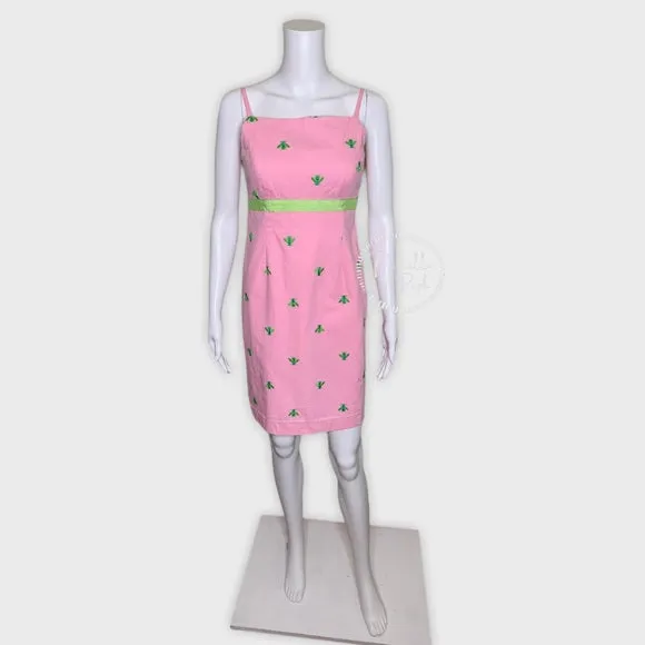 Lilly Pulitzer Pink High Neck Dress Green Bees