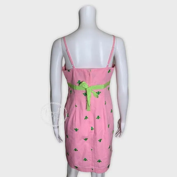 Lilly Pulitzer Pink High Neck Dress Green Bees