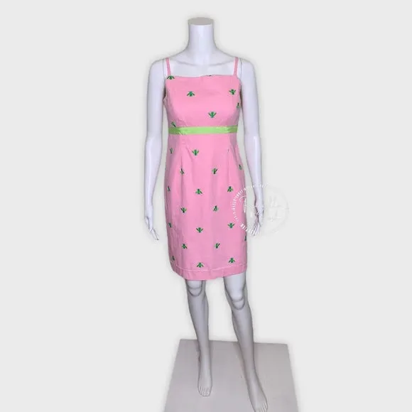 Lilly Pulitzer Pink High Neck Dress Green Bees