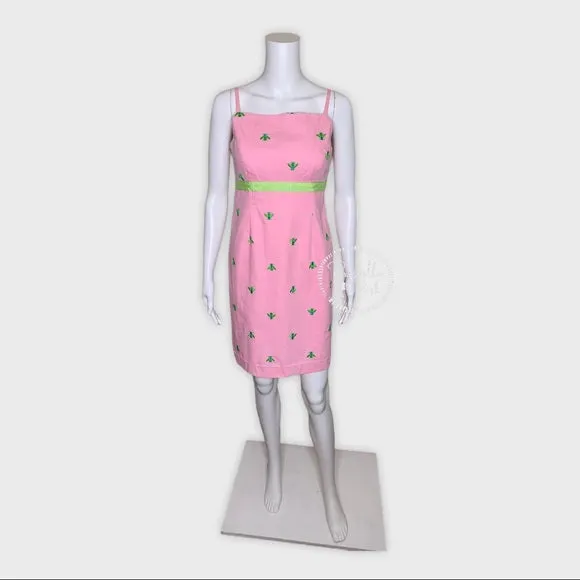 Lilly Pulitzer Pink High Neck Dress Green Bees
