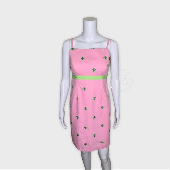 Lilly Pulitzer Pink High Neck Dress Green Bees