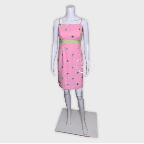 Lilly Pulitzer Pink High Neck Dress Green Bees