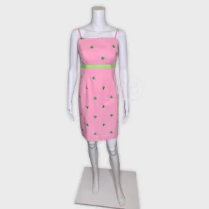 Lilly Pulitzer Pink High Neck Dress Green Bees