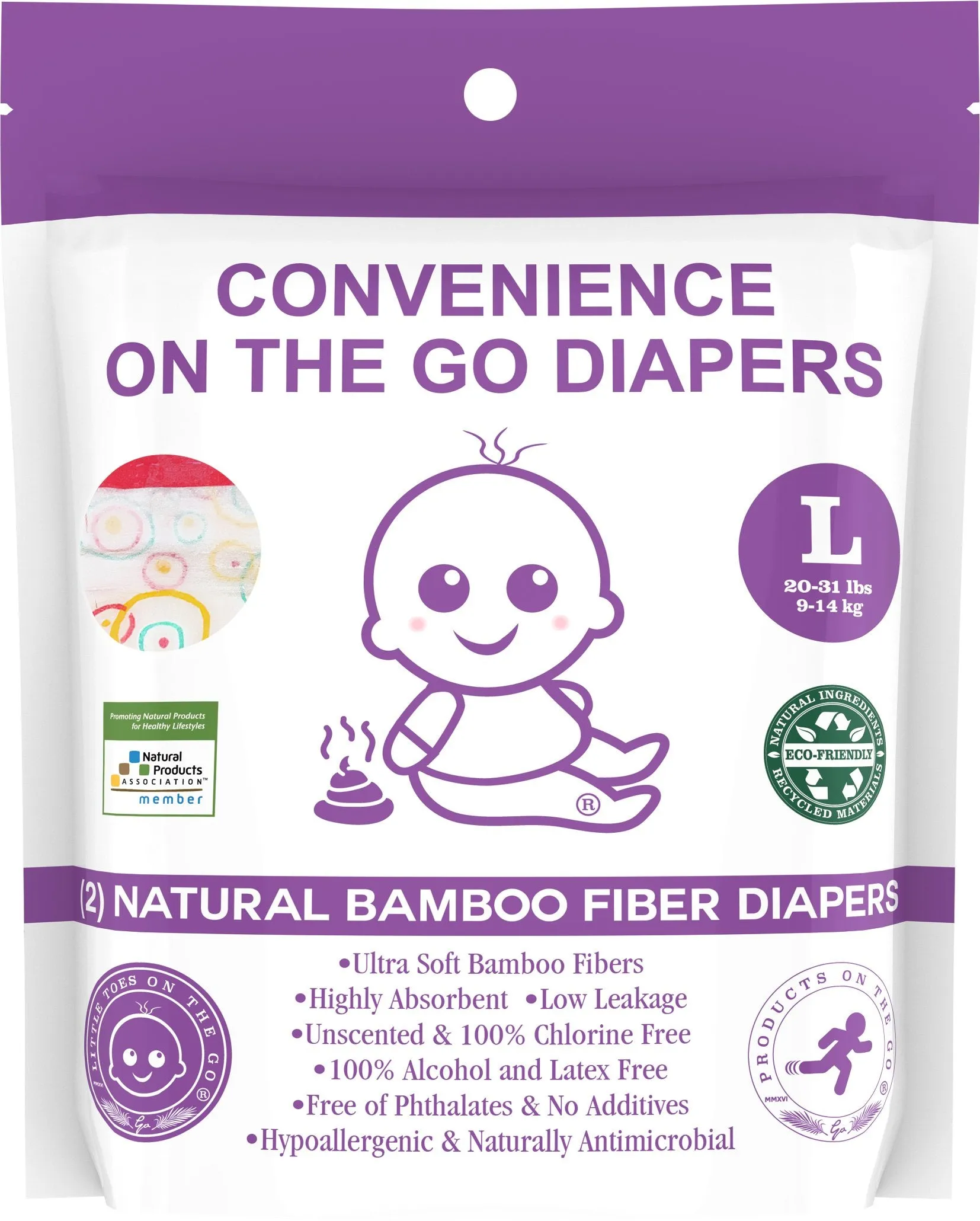 Little Toes Convenience On The Go 2x Diapers | Size Large (20-29 lbs)