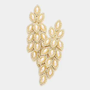 Long Cream Pearl Marquise Earrings on Gold  | 577537