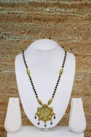 Long Mangalsutra Designs Gold Plated Latest Big Crystal Black Beads Chain Lord Ganesha Pendant Oxidized 30 Inches Mangalsutra