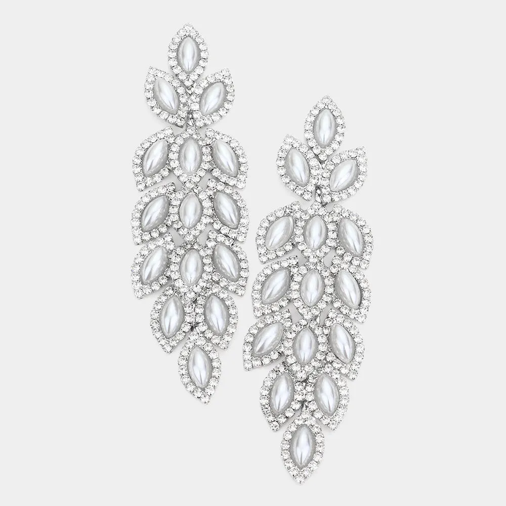 Long Pearl Marquise Earrings  | 567858