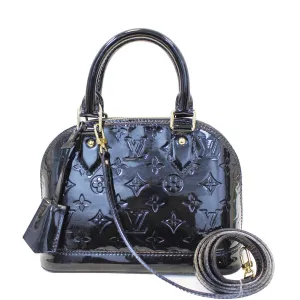 LOUIS VUITTON Alma BB Monogram Vernis Satchel Crossbody Bag Black