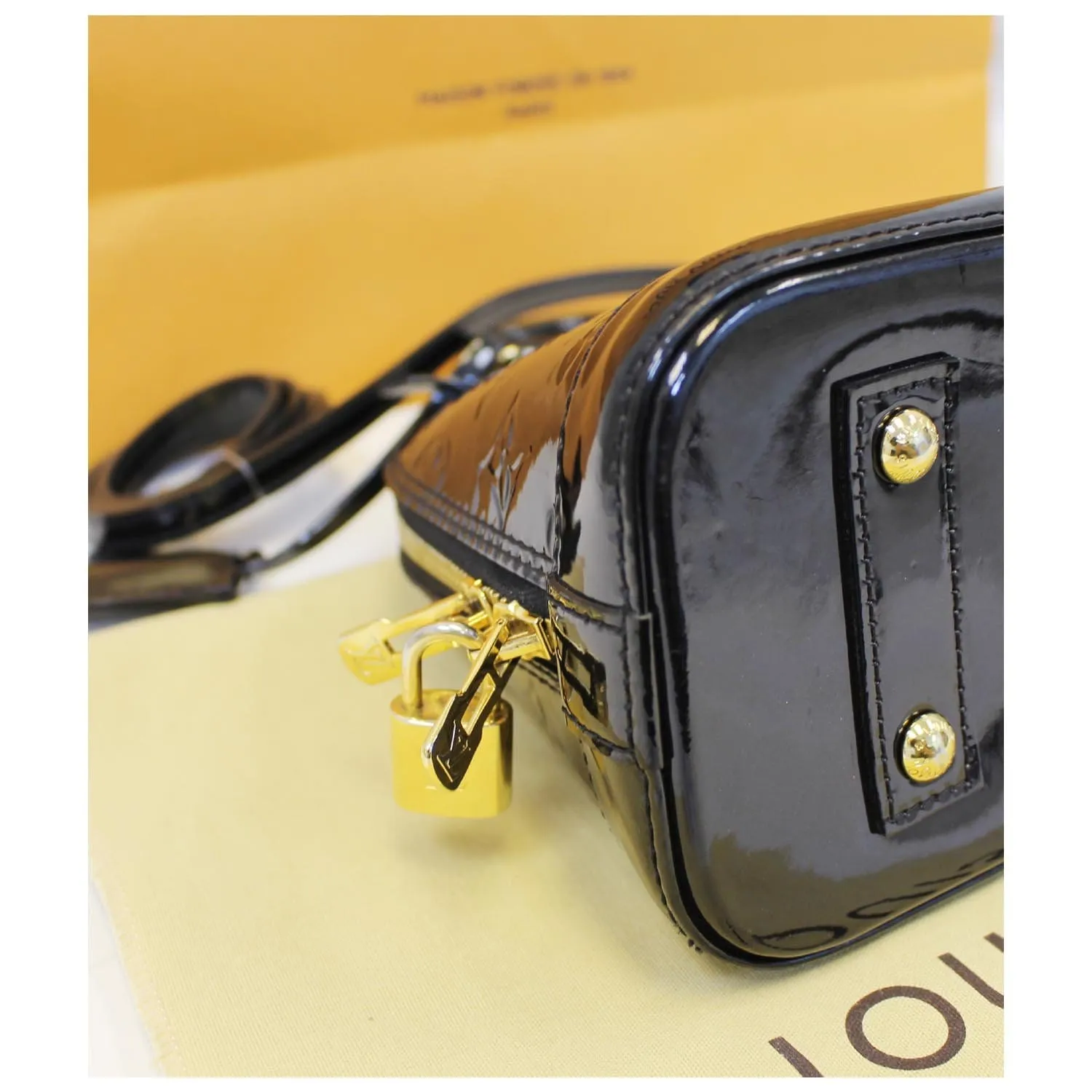 LOUIS VUITTON Alma BB Monogram Vernis Satchel Crossbody Bag Black