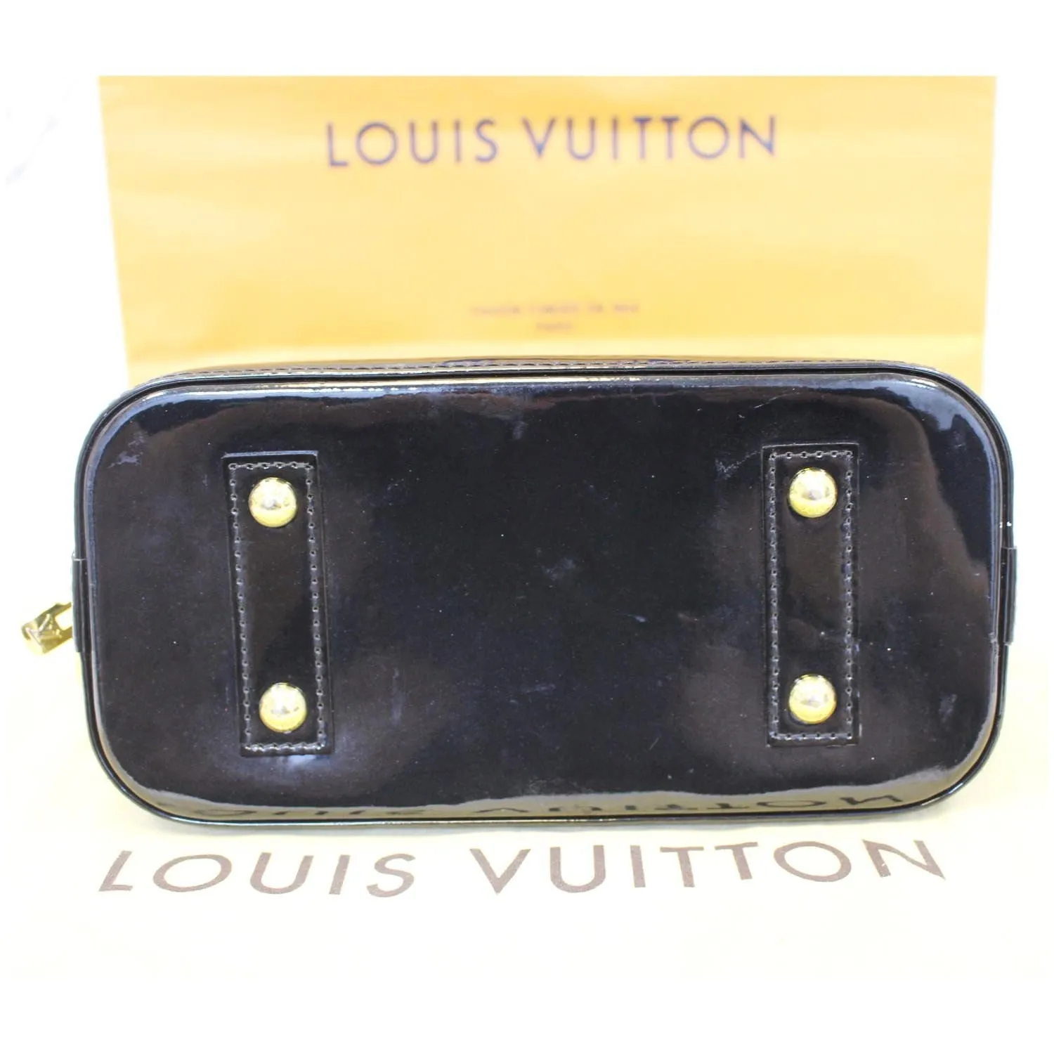 LOUIS VUITTON Alma BB Monogram Vernis Satchel Crossbody Bag Black