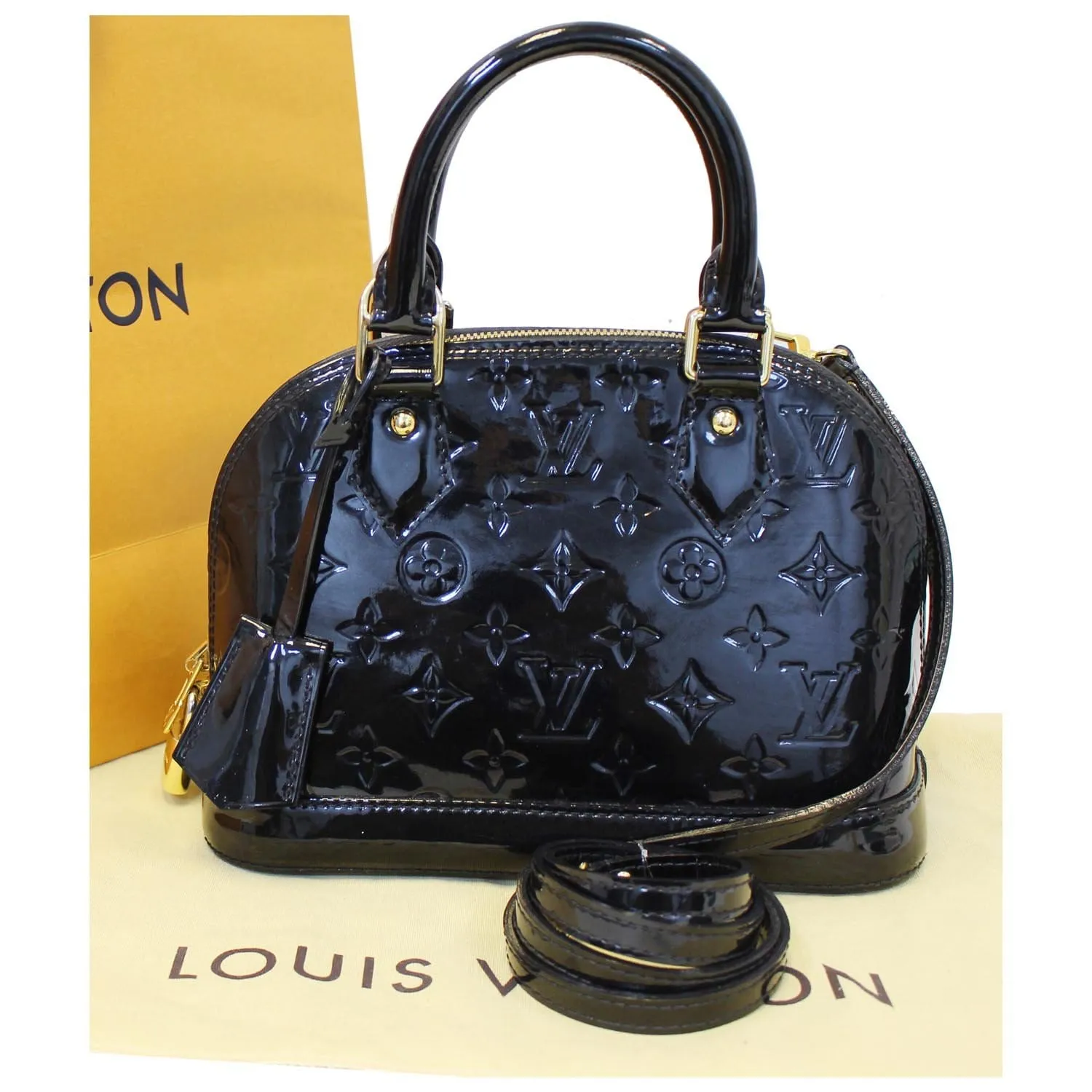 LOUIS VUITTON Alma BB Monogram Vernis Satchel Crossbody Bag Black