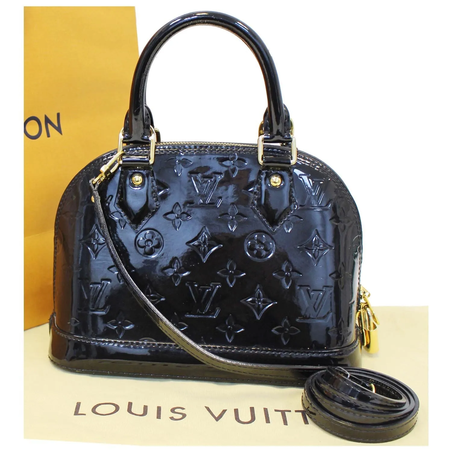 LOUIS VUITTON Alma BB Monogram Vernis Satchel Crossbody Bag Black