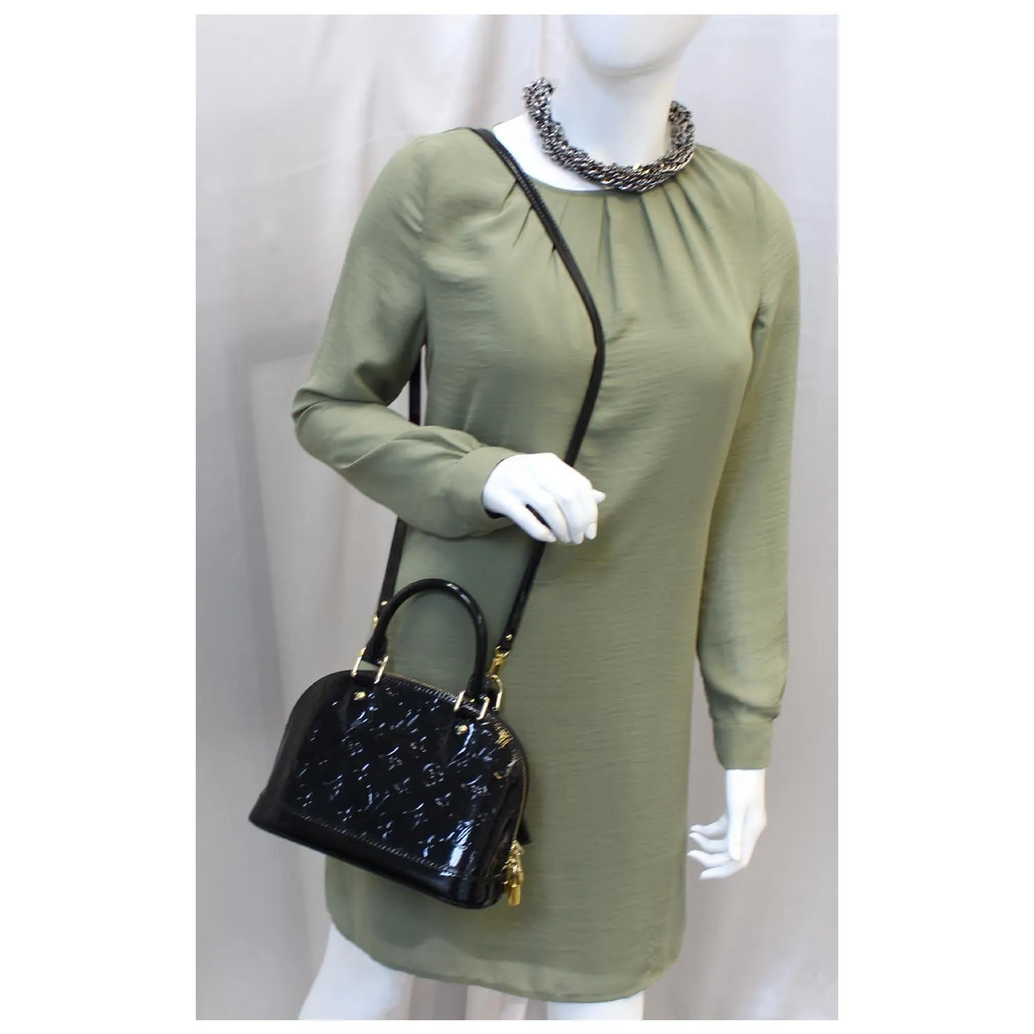 LOUIS VUITTON Alma BB Monogram Vernis Satchel Crossbody Bag Black