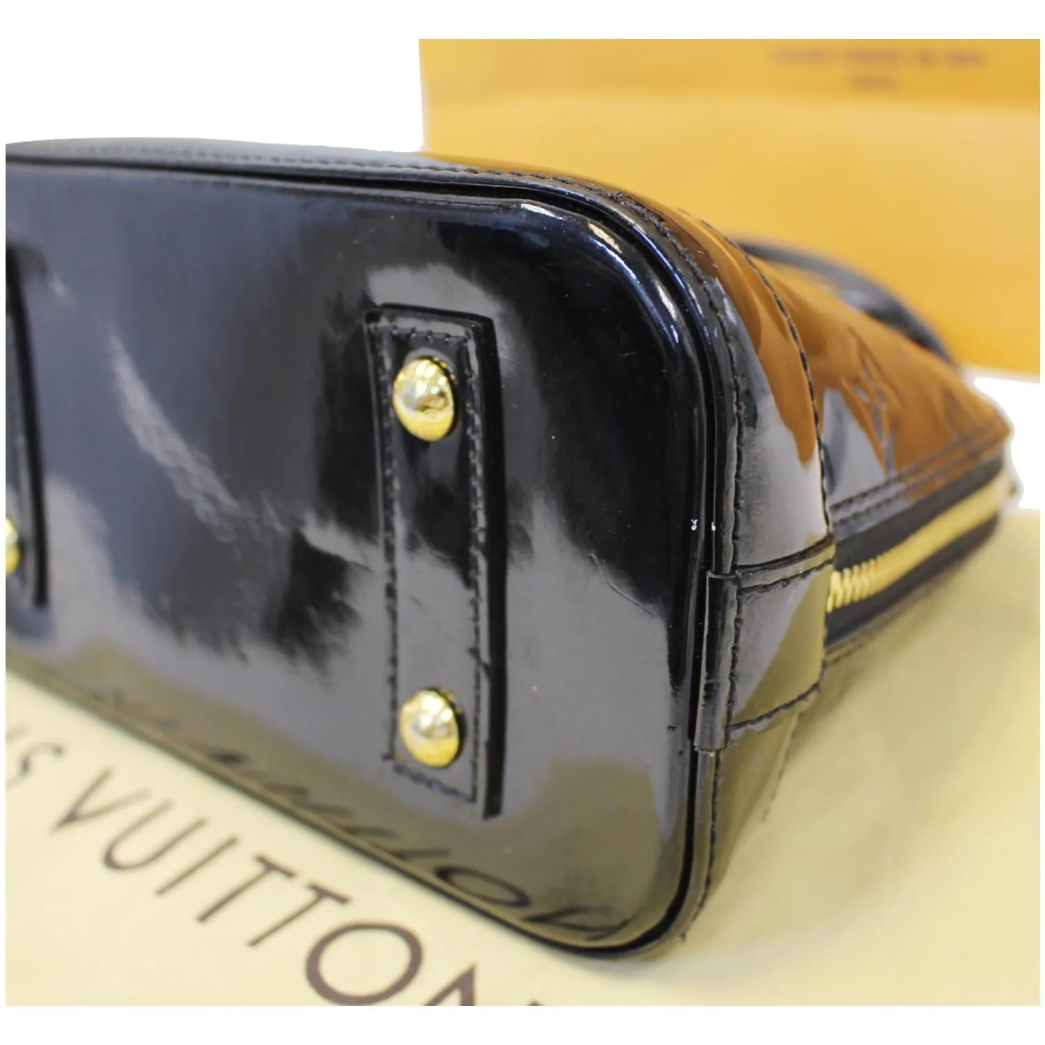 LOUIS VUITTON Alma BB Monogram Vernis Satchel Crossbody Bag Black