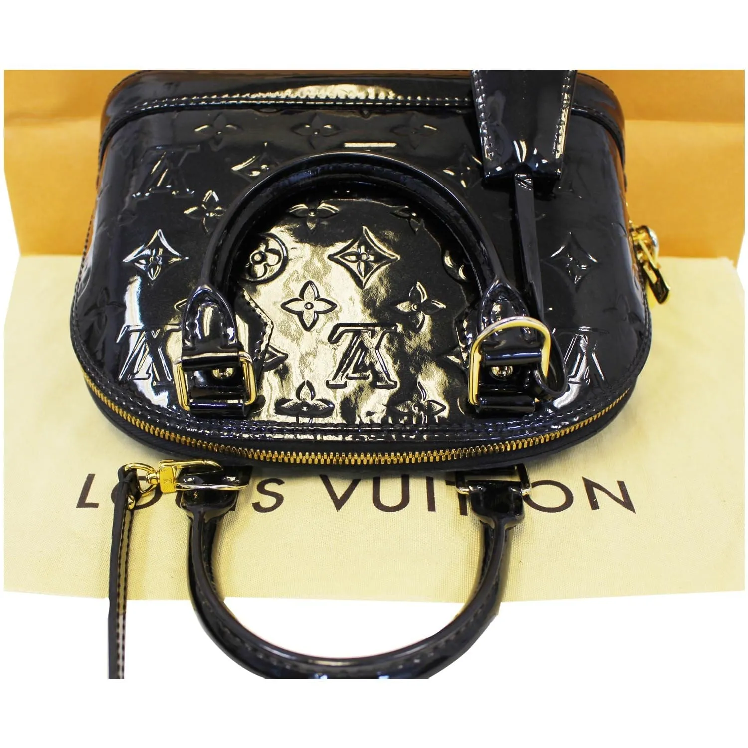 LOUIS VUITTON Alma BB Monogram Vernis Satchel Crossbody Bag Black