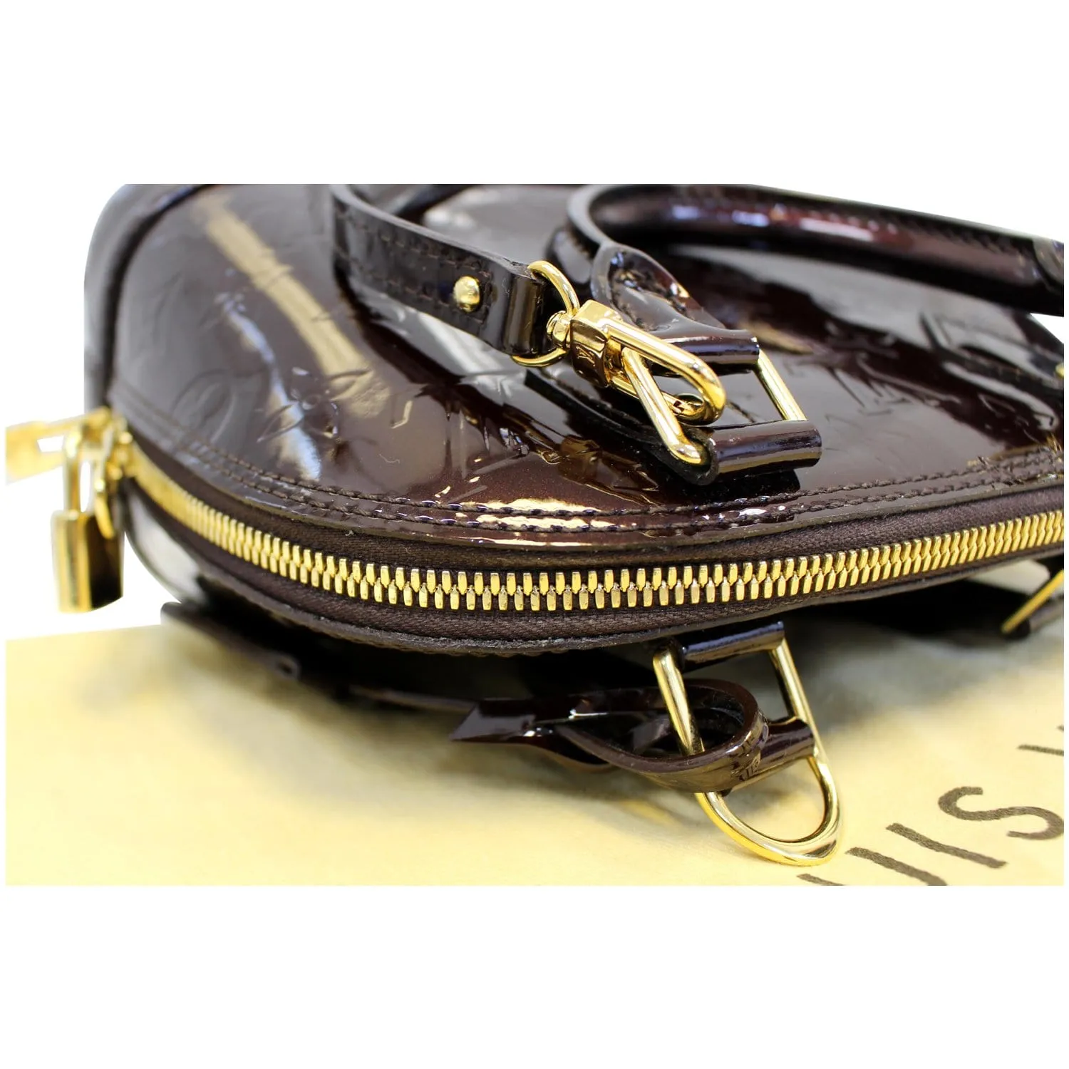 LOUIS VUITTON Alma BB Vernis Leather Satchel Crossbody Bag Amarante