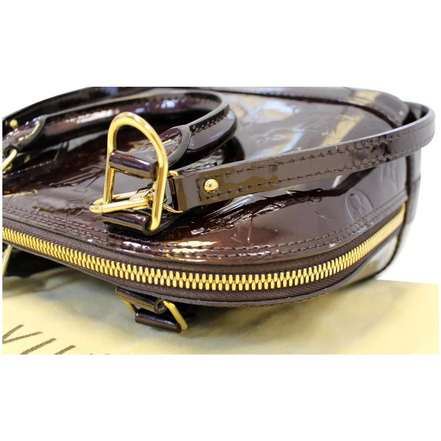 LOUIS VUITTON Alma BB Vernis Leather Satchel Crossbody Bag Amarante