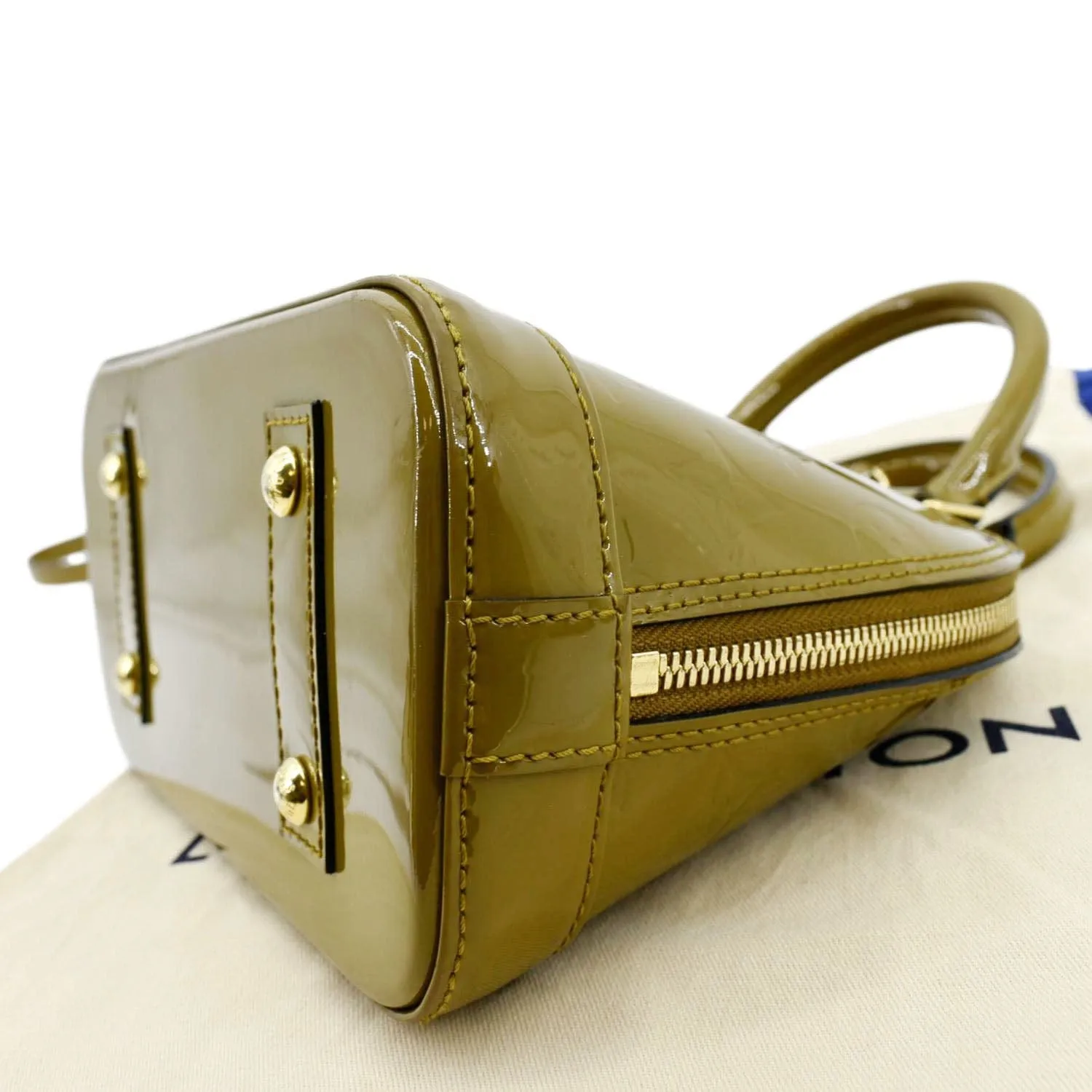 LOUIS VUITTON Alma BB Vernis Leather Satchel Crossbody Bag Vert Olive