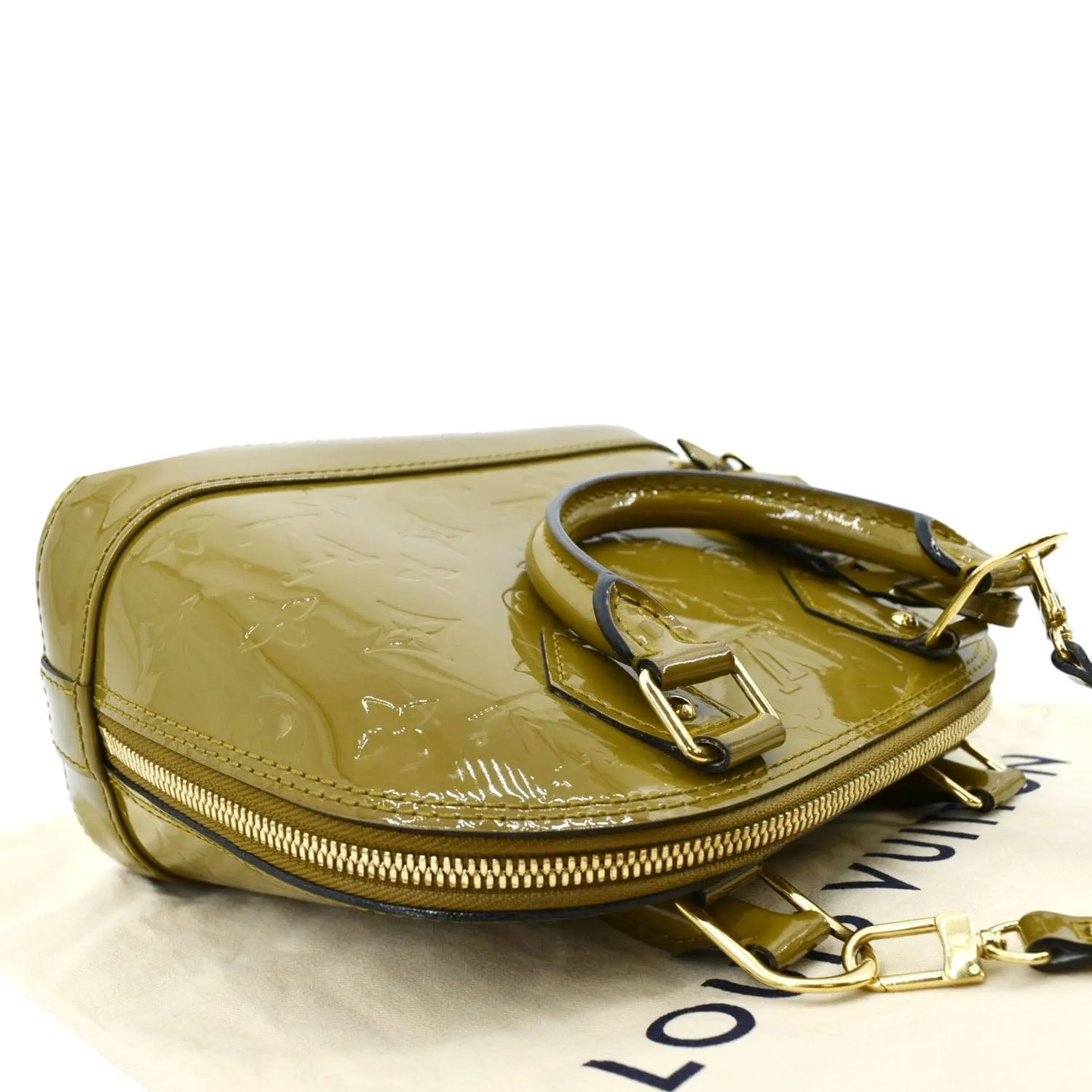 LOUIS VUITTON Alma BB Vernis Leather Satchel Crossbody Bag Vert Olive