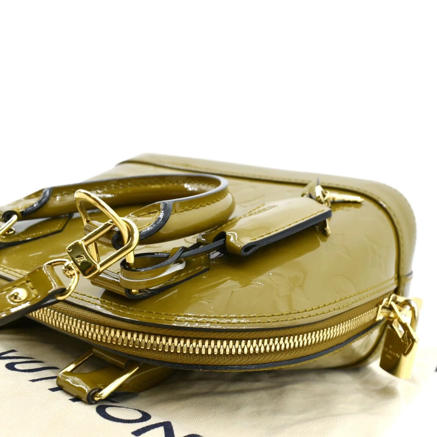 LOUIS VUITTON Alma BB Vernis Leather Satchel Crossbody Bag Vert Olive