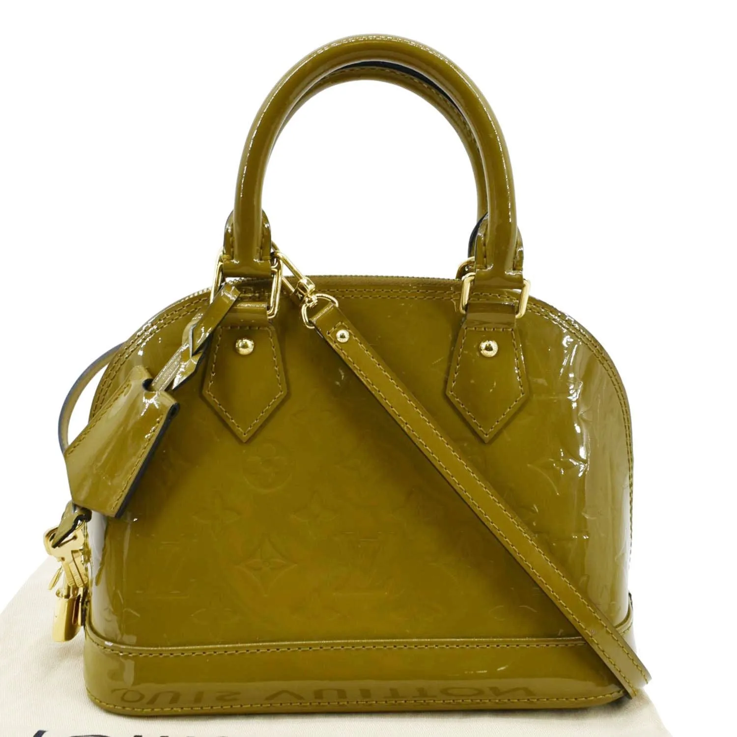 LOUIS VUITTON Alma BB Vernis Leather Satchel Crossbody Bag Vert Olive
