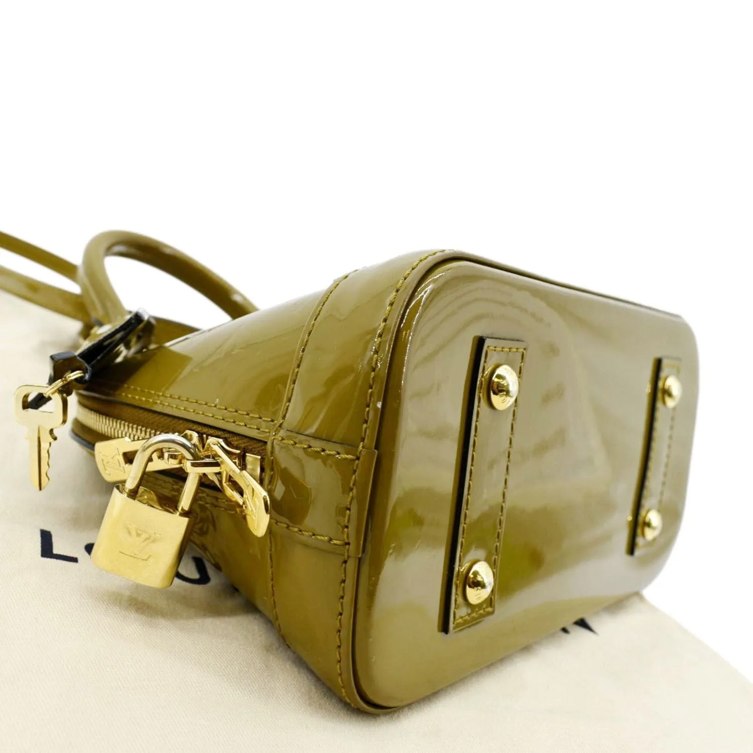 LOUIS VUITTON Alma BB Vernis Leather Satchel Crossbody Bag Vert Olive
