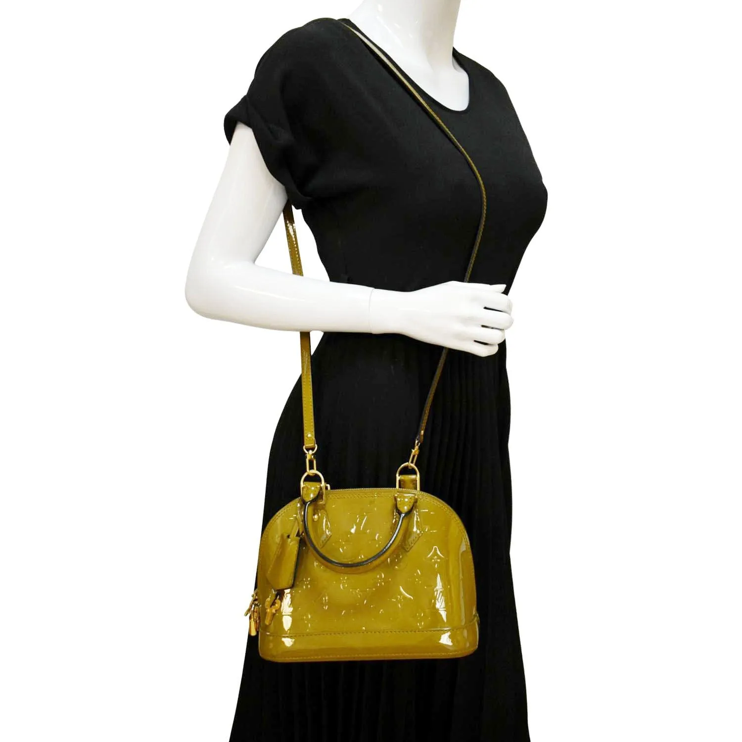 LOUIS VUITTON Alma BB Vernis Leather Satchel Crossbody Bag Vert Olive