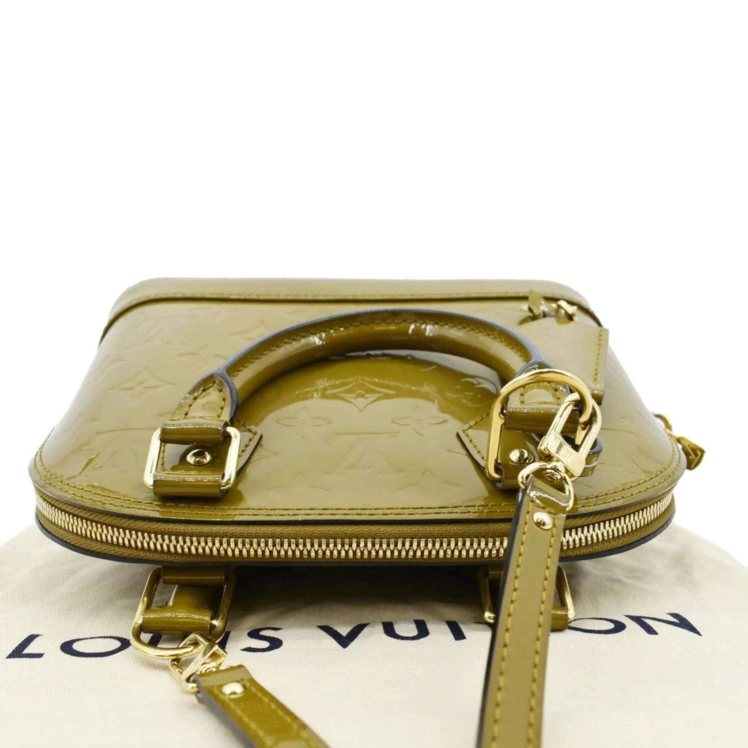 LOUIS VUITTON Alma BB Vernis Leather Satchel Crossbody Bag Vert Olive