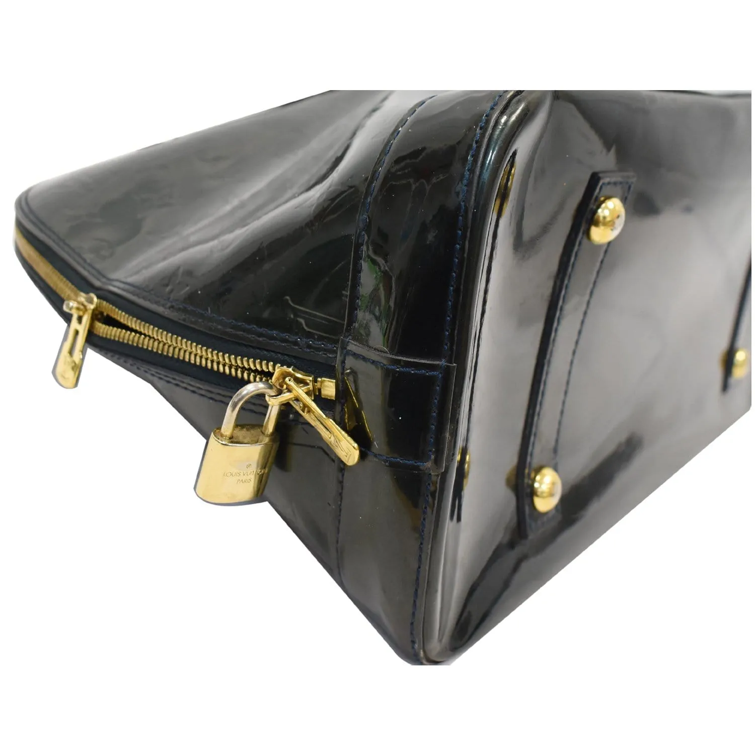 LOUIS VUITTON Alma Large GM Vernis Monogram Leather Satchel Bag Dark Green
