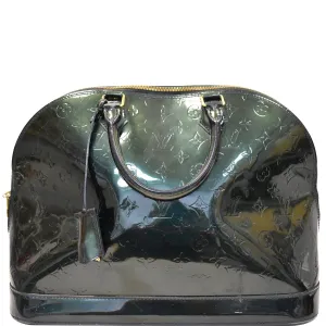 LOUIS VUITTON Alma Large GM Vernis Monogram Leather Satchel Bag Dark Green
