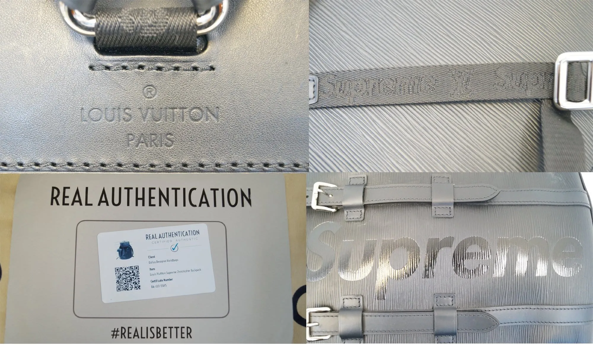 LOUIS VUITTON Black Epi Leather X Supreme Christopher Backpack Bag