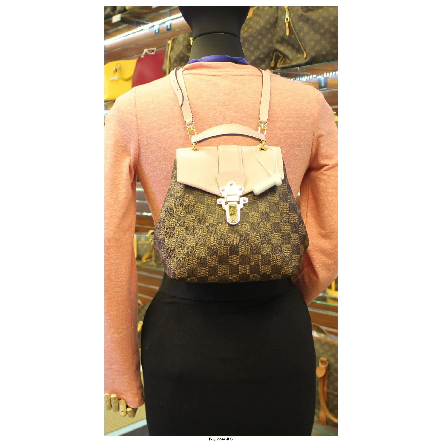 LOUIS VUITTON Clapton Damier Ebene Backpack Bag Magnolia