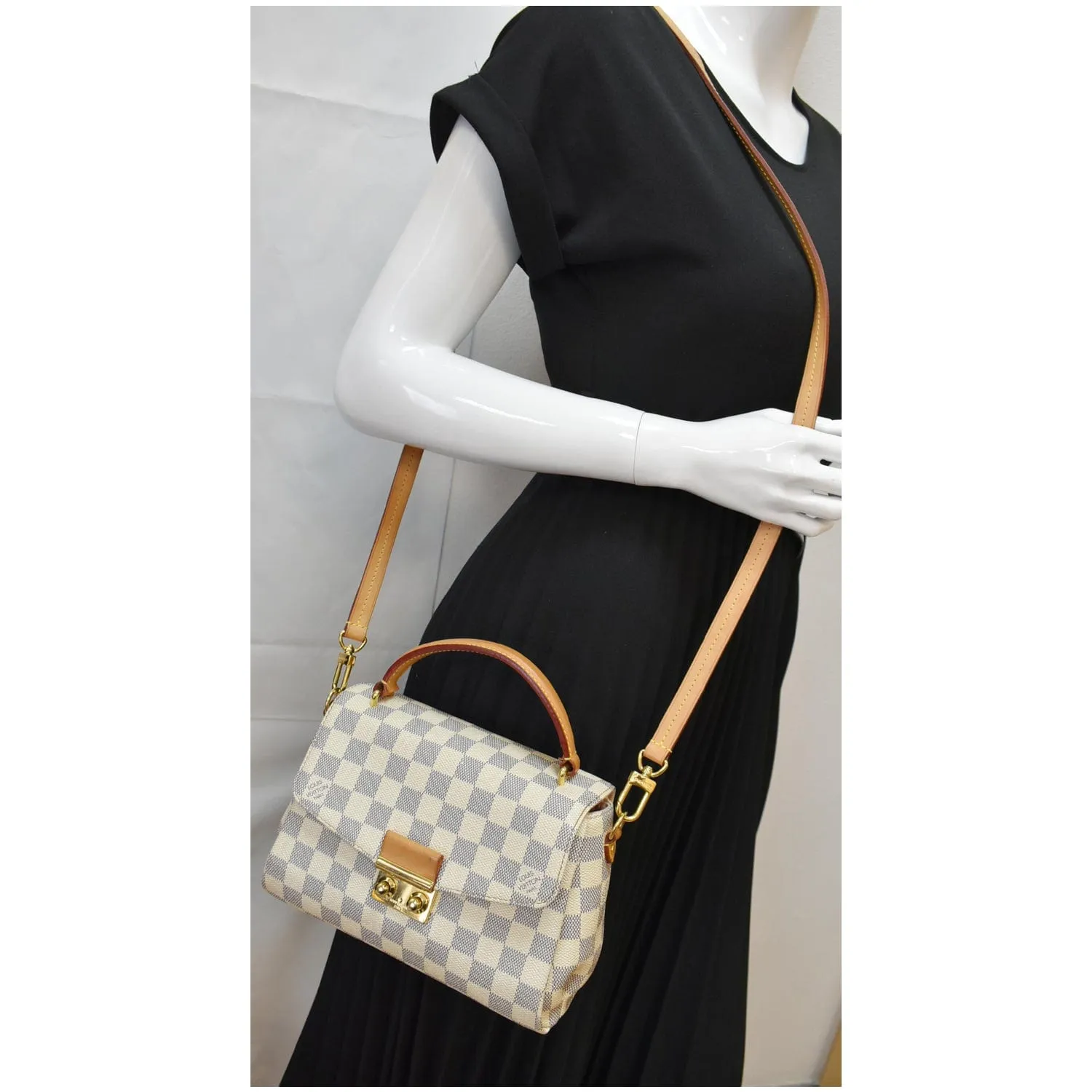 LOUIS VUITTON Croisette Damier Azur Satchel Crossbody Bag White