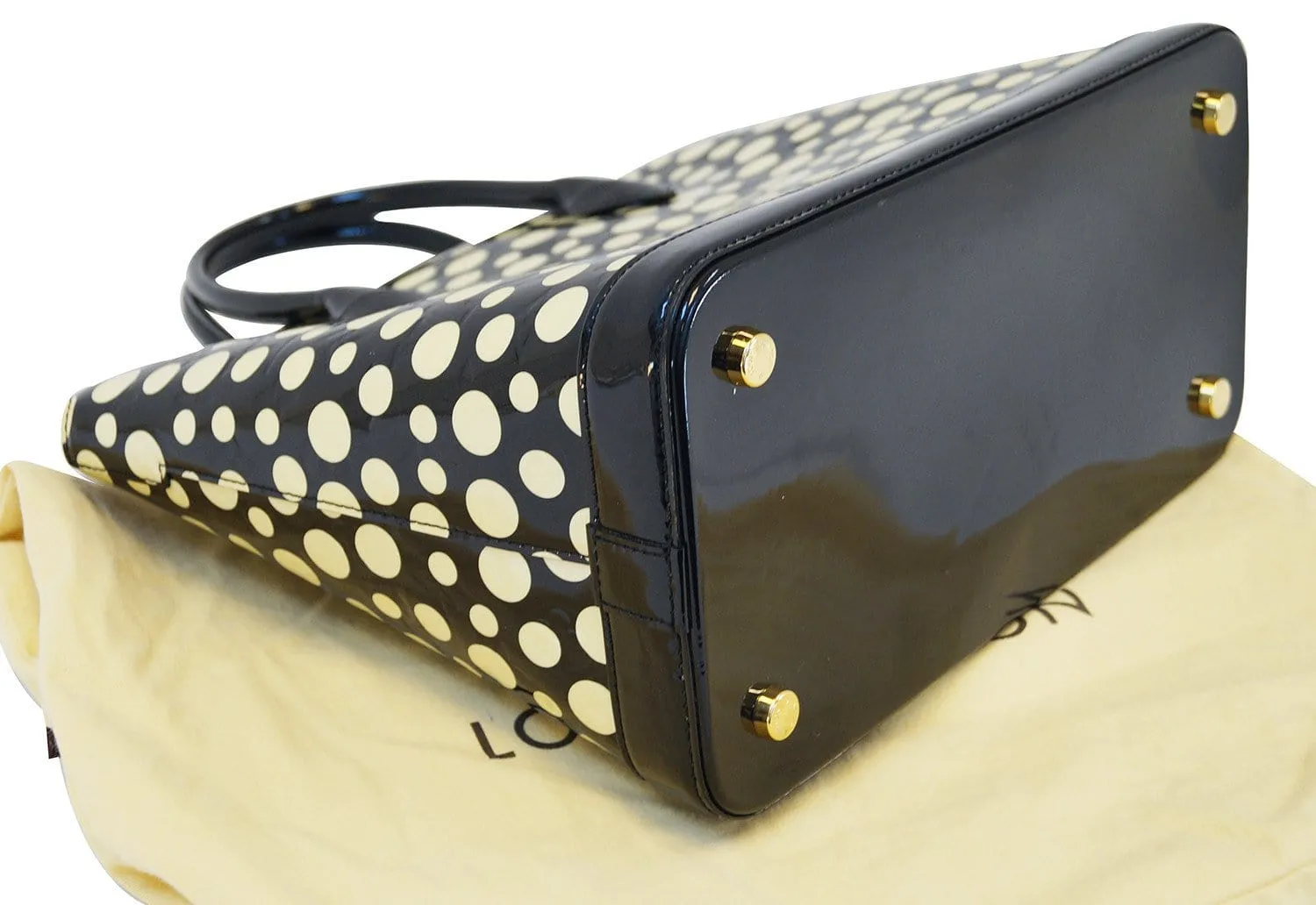 LOUIS VUITTON Limited Yayoi Kusama  Black Vernis White Dots Lockit MM Handbag