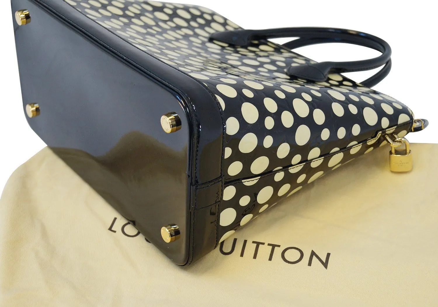 LOUIS VUITTON Limited Yayoi Kusama  Black Vernis White Dots Lockit MM Handbag