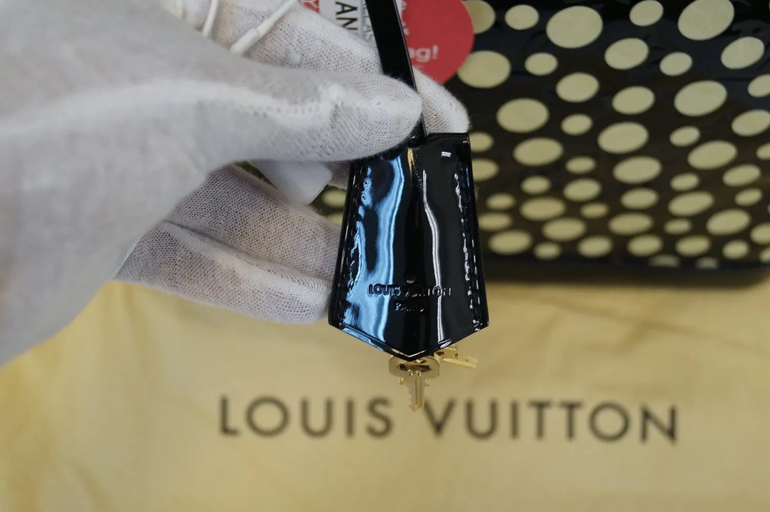 LOUIS VUITTON Limited Yayoi Kusama  Black Vernis White Dots Lockit MM Handbag