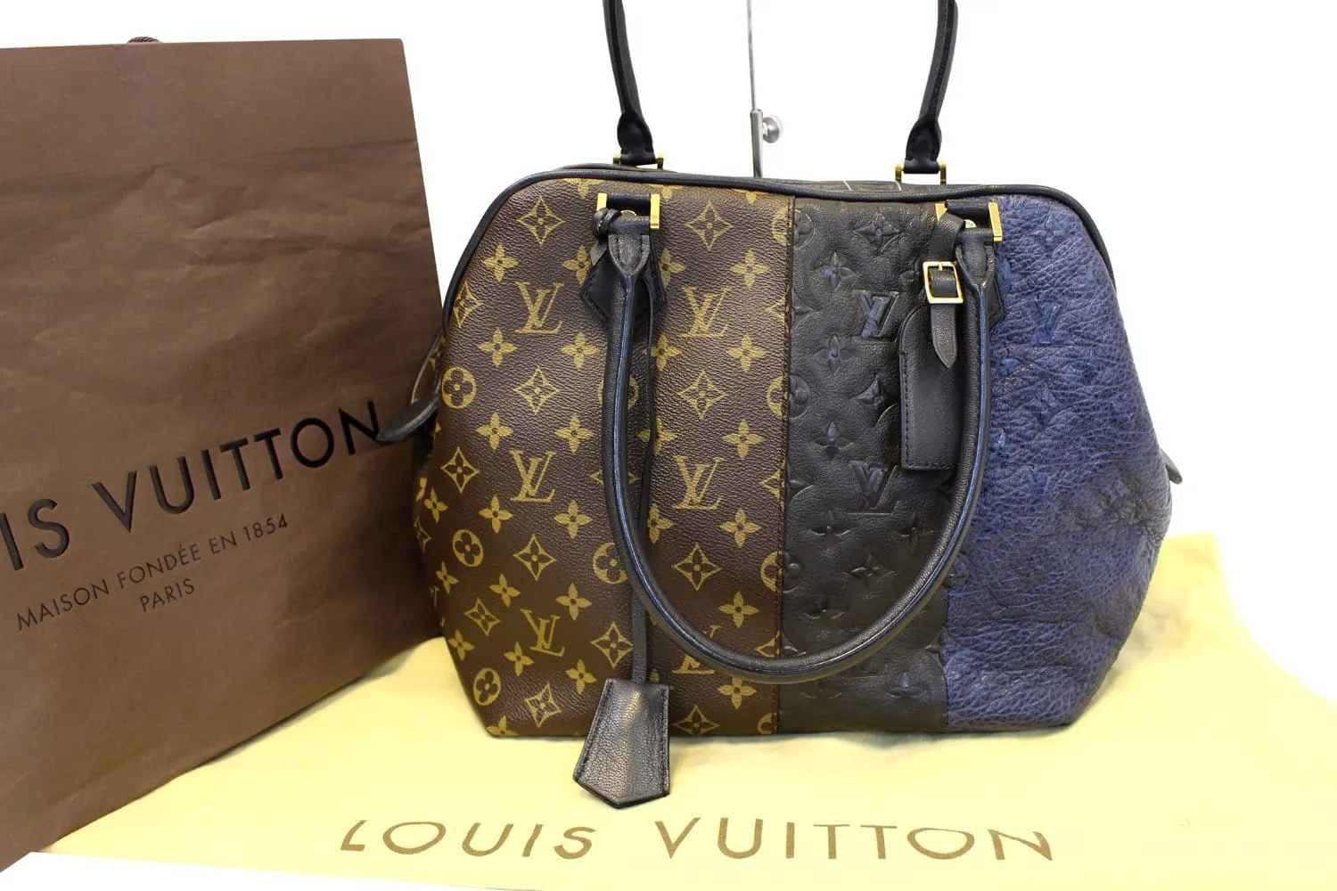 LOUIS VUITTON Monogram Blocks Stripes Medium Bag Marine Satchel Bag