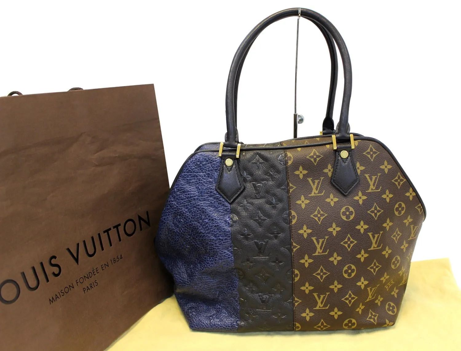 LOUIS VUITTON Monogram Blocks Stripes Medium Bag Marine Satchel Bag